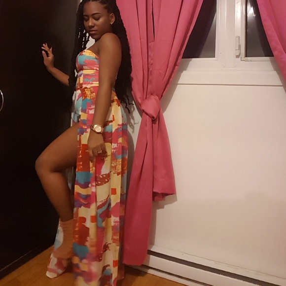 Multicoloured, Armless Maxi Dress/Romper w/ Slit - Picture 2 of 5